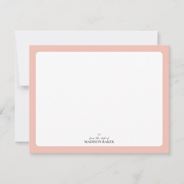 Pink | Simple Heart Personalized Stationery Card (Front)