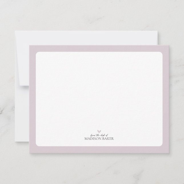 Pink | Simple Heart Personalized Stationery Card (Front)