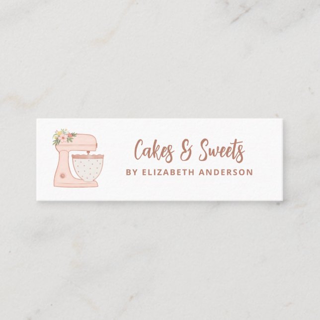 Pink Simple Mixer Floral Cake Bakery Business Card (Front)