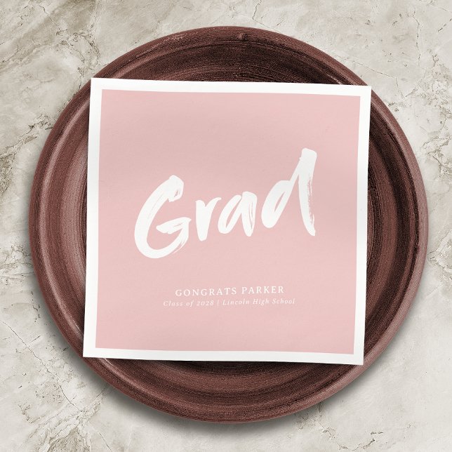 Pink Simple Modern Brush Script Graduation Napkin (Pink Simple Modern Brush Script Graduation Napkins)