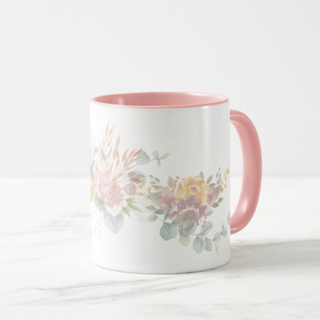 Pink Simple Modern colourful floral flower for her Mug (Front Right)