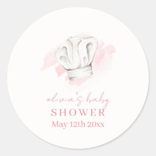 Pink Simple Modern Little Chef Baby Shower Classic Round Sticker