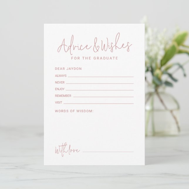 Pink Simple Modern Script Graduate advice & wishes Card (Standing Front)