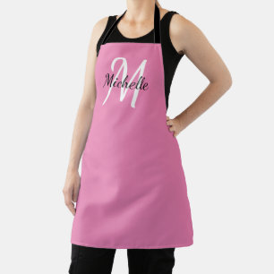Pink Simple Monogram Classic Trendy Apron