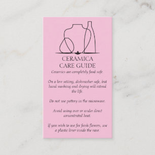 Pink Simple Pottery Vase Ceramic Care Instructions Business Card