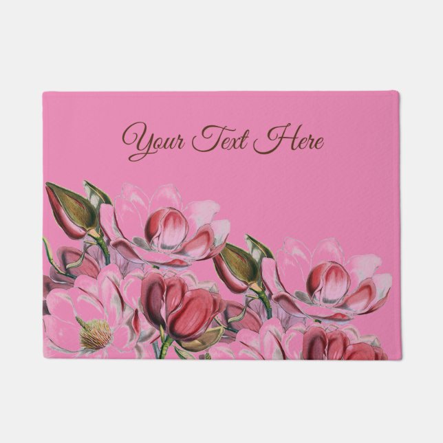Pink Simple Professional Calligraphy Magnolias Doormat (Front)