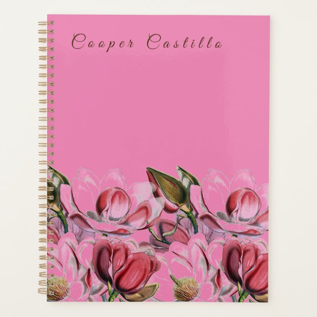 Pink Simple Professional Calligraphy Magnolias Planner (Front)