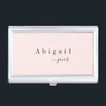 Pink Simple Script Name Modern Luxury personalized Business Card Holder<br><div class="desc">Modern chic minimalist script name design on colour editable blush pink background,  simple and elegant,  great custom your own luxury professional personalized business card case.</div>