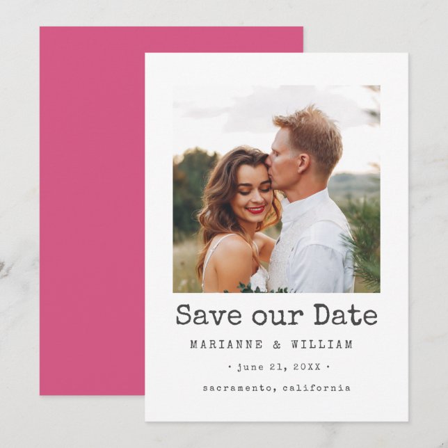 Pink  Simple SQUARE Photo wedding save the date (Front/Back)