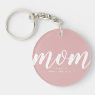 Pink   Simple Typography Mom EST. Photo Keychain