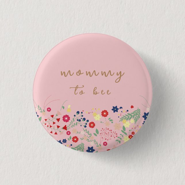 Pink Simple Wildflower Mommy To Bee Baby Shower  1 Inch Round Button (Front)
