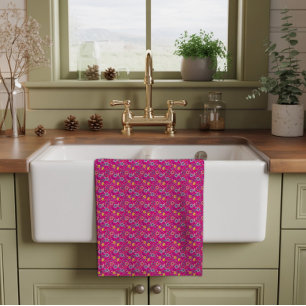 Pink simple wildflower pattern kitchen towel