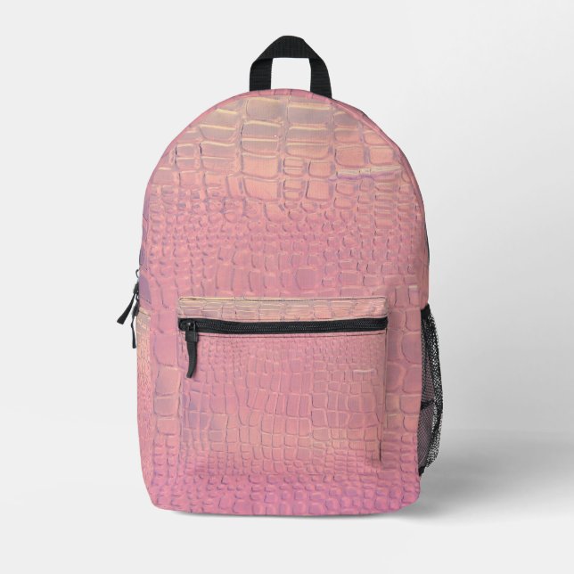 Pink Simulated Crocodile Pattern Backpack (Front)