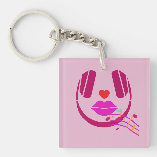 Pink Singing Headphone  Keychain (Front)