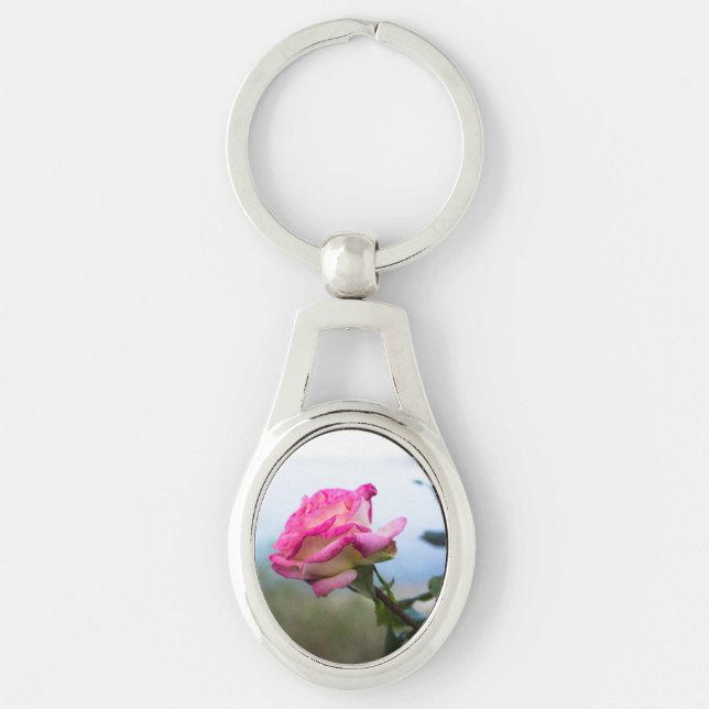 Pink single rose keychain (Front)