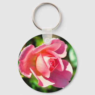 Pink Single Rose Motivational Quote Keychain