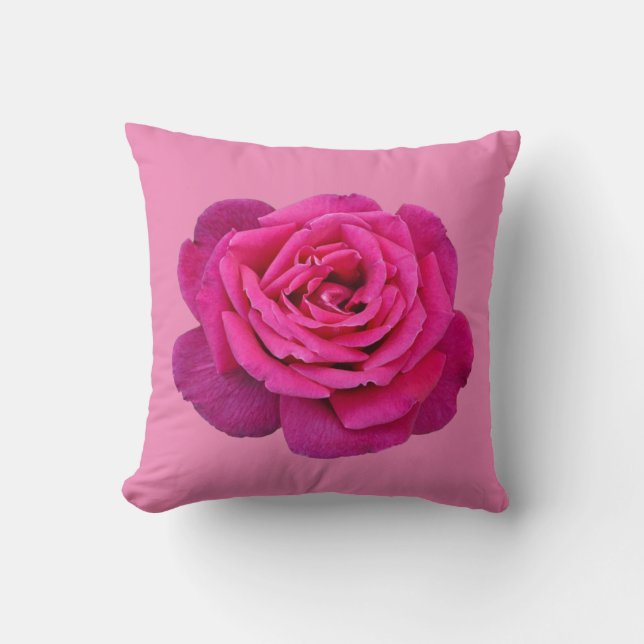 Pink single rose throw pillow (Front)