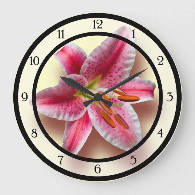 Pink Single Stargazer Lily Large Clock (Front)