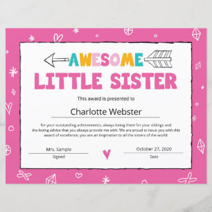 Pink Sister Certificate Little Sister Certificate