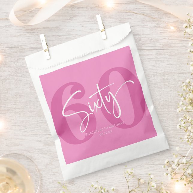 Pink Sixty 60th Sixtieth Birthday Party Favour Bag (Clipped)