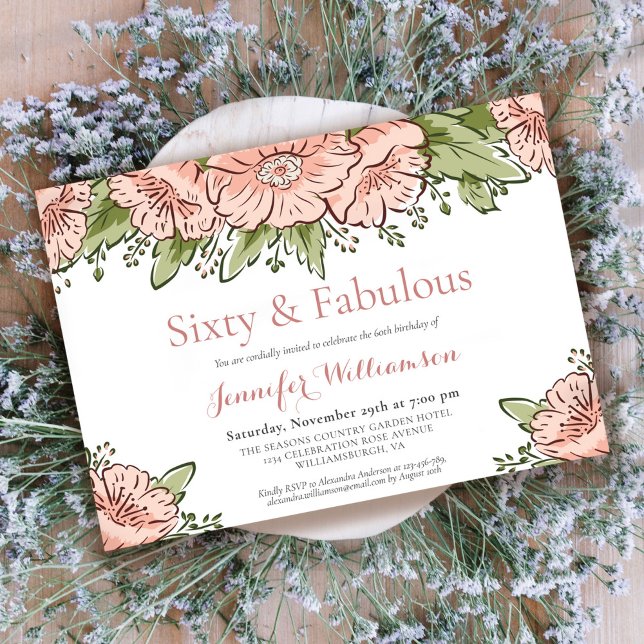 Pink Sixty & Fabulous Floral 60th Birthday Party Invitation (Creator Uploaded)