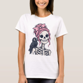 Pink Skeleton Girl Raven T-Shirt