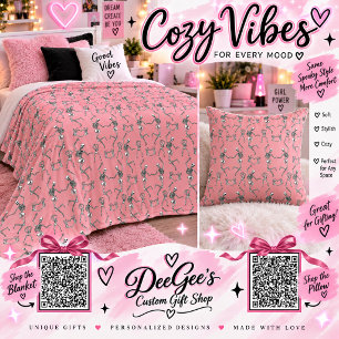 Pink Skeleton Pattern Pastel Goth Cute Halloween Throw Pillow