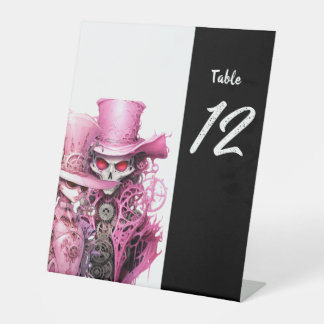 Pink Skeleton Wedding Steampunk Pedestal Sign