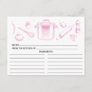 Pink Sketched Kitchen Tools Recipe Cards