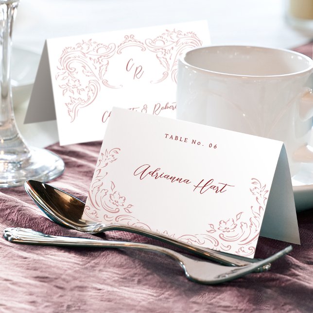 Pink Sketched Vintage Flourish Foldable Place Card (Pink Sketched Vintage Flourish Foldable Place Card)