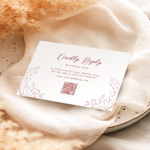 Pink Sketched Vintage Flourish QR code wedding RSVP Card