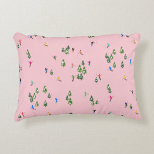 Pink Skiers Ski Opening Christmas Skiing Holiday Accent Pillow