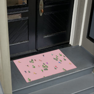 Pink Skiers Ski Opening Christmas Skiing Holiday   Doormat