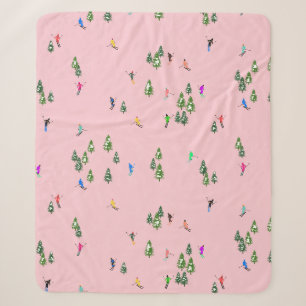 Pink Skiers Ski Opening Christmas Skiing Holiday Sherpa Blanket