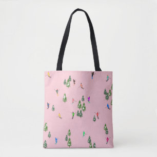 Pink Skiers Ski Opening Christmas Skiing Holiday   Tote Bag