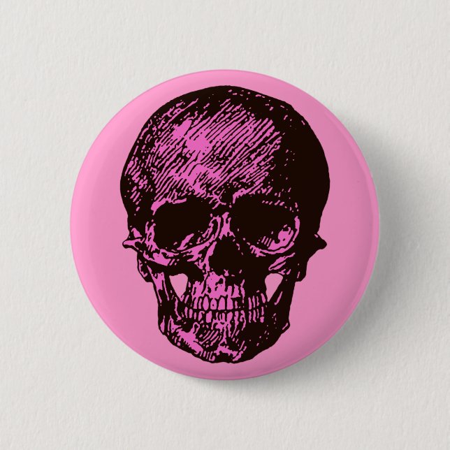 Pink Skull 2 Inch Round Button (Front)