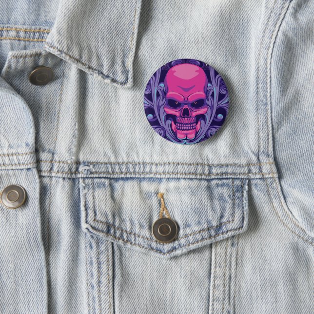 Pink Skull  2 Inch Round Button (In Situ)