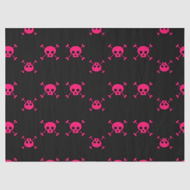 Pink skull and crossbones on black tissue paper (Front)