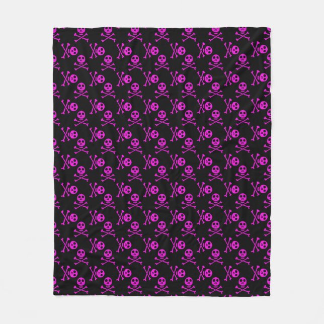Pink Skull and Crossbones Pattern Fleece Blanket (Front)