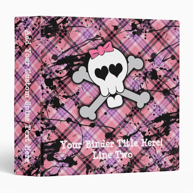 Pink Skull and Crossbones with Hearts and Bow Binder (Front/Spine)