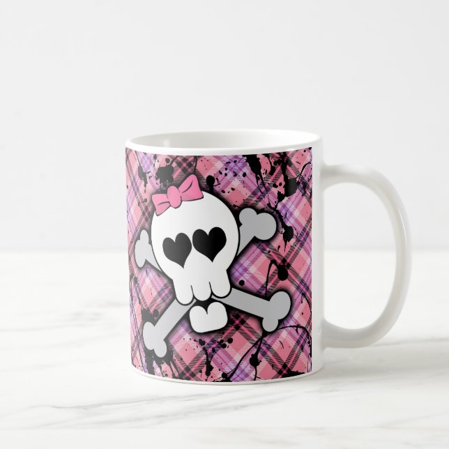 Pink Skull and Crossbones with Hearts and Bow Coffee Mug (Right)