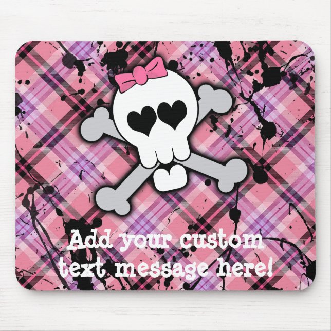 Pink Skull and Crossbones with Hearts and Bow Mouse Pad (Front)