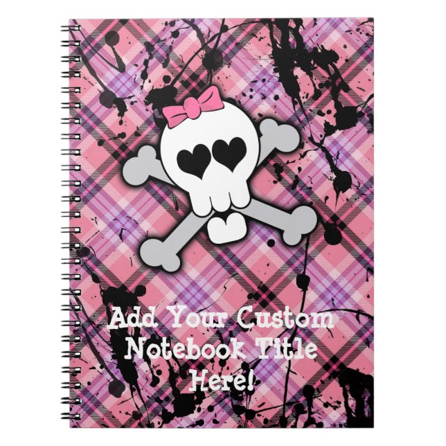 Pink Skull and Crossbones with Hearts and Bow Notebook (Front)