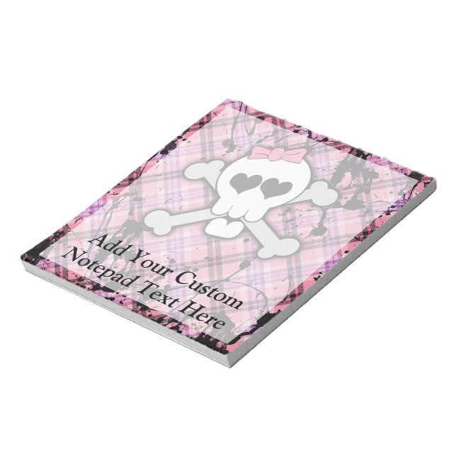Pink Skull and Crossbones with Hearts and Bow Notepad (Rotated)