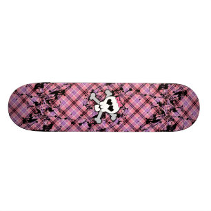 Pink Skull and Crossbones with Hearts and Bow Skateboard