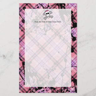 Pink Skull and Crossbones with Hearts and Bow Stationery