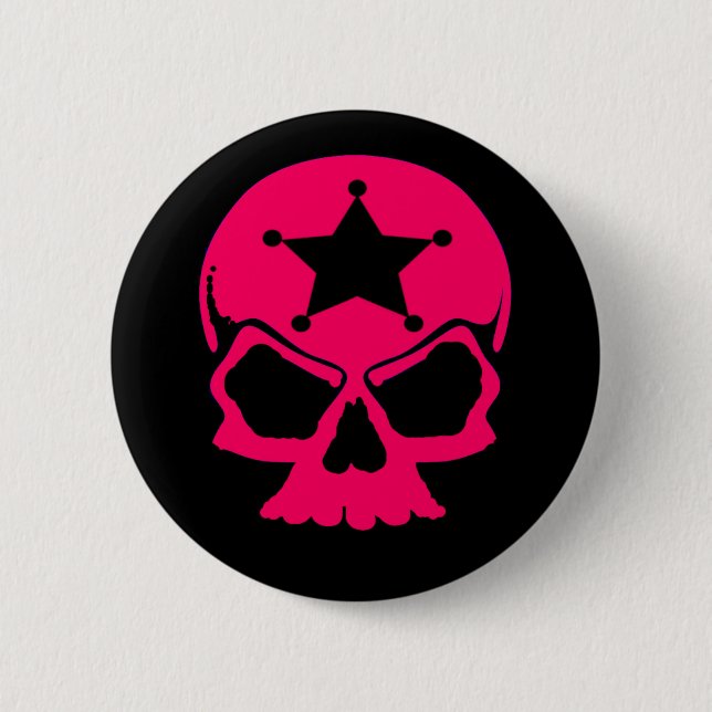 Pink Skull (black background) 2 Inch Round Button (Front)