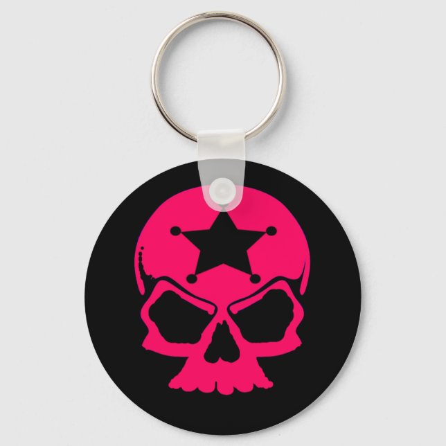 Pink Skull (black background) Keychain (Front)