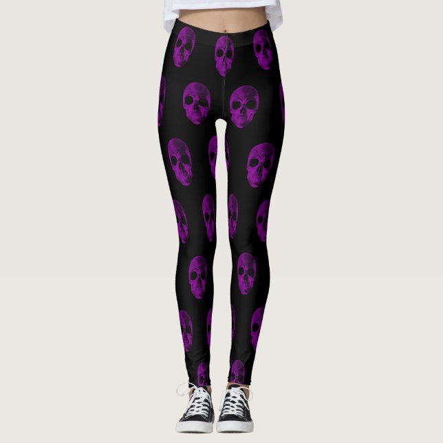 Pink skull black Leggings (Front)