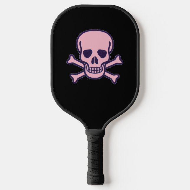Pink Skull black pickleball paddle (Front)